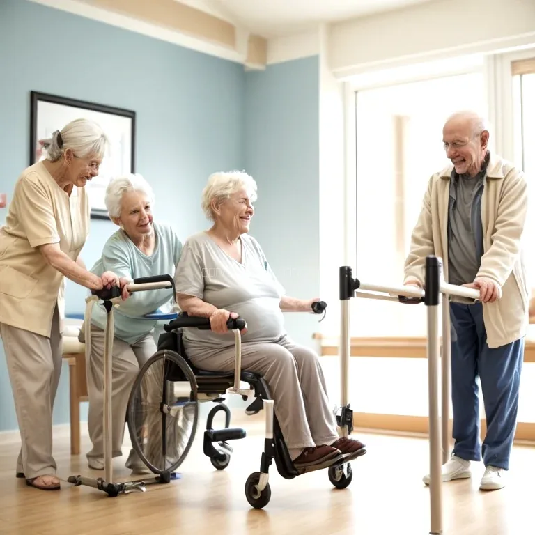 Therapieraum mit Tageslicht und Geräten für ältere Menschen